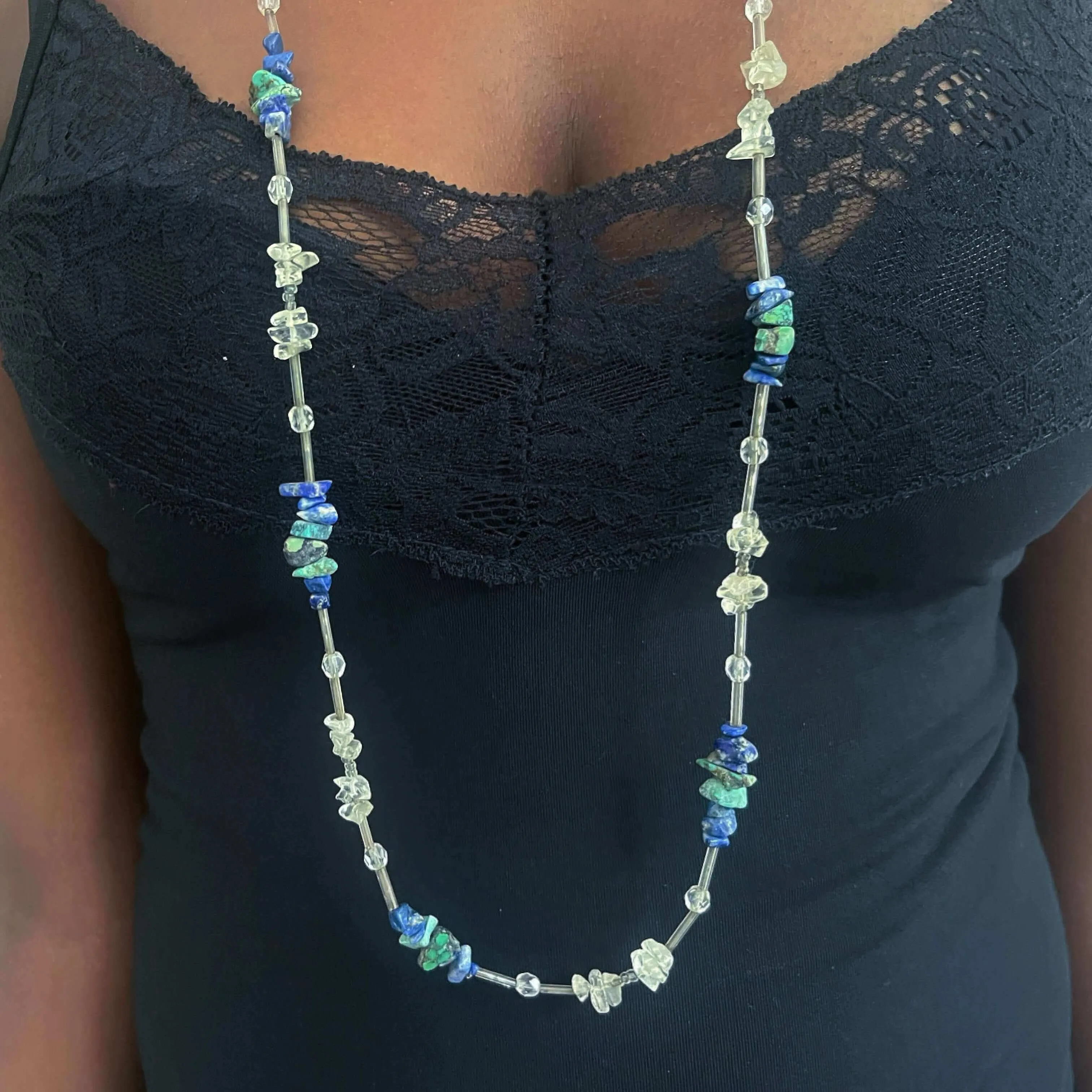 Crystal and Lapis-Lazuli Beaded Necklace