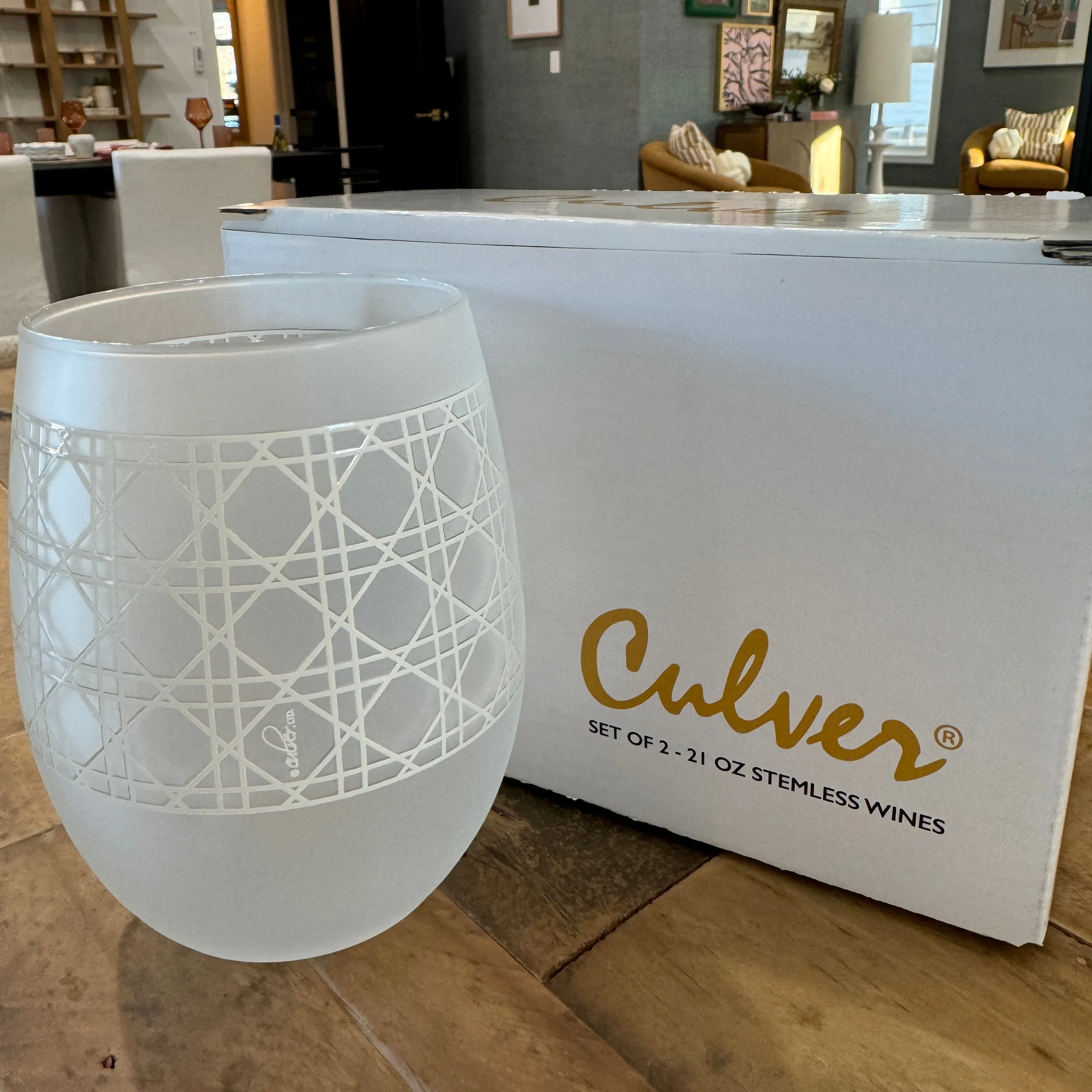 Culver Cane Embossed Stemless Wine Set of 2