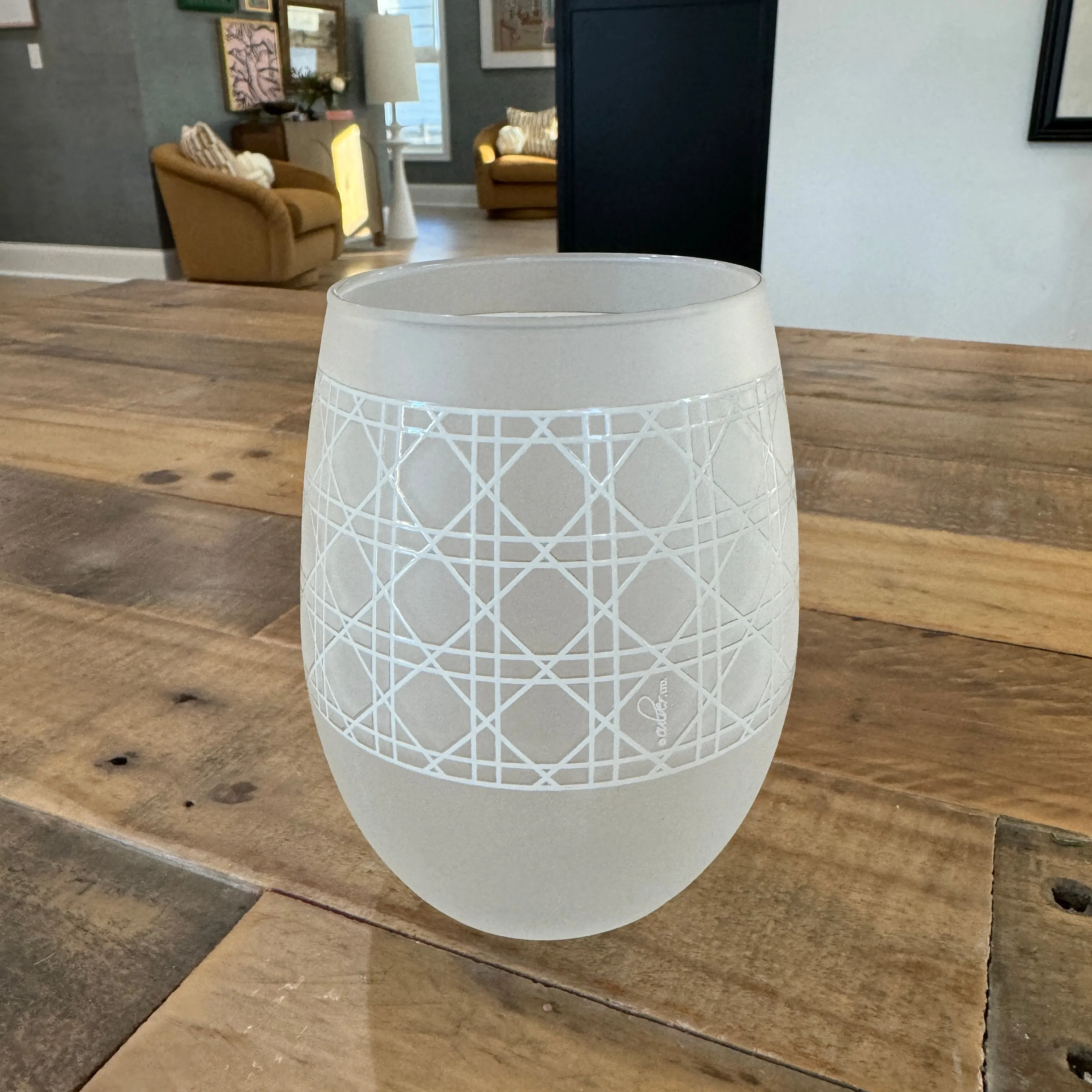 Culver Cane Embossed Stemless Wine Set of 2