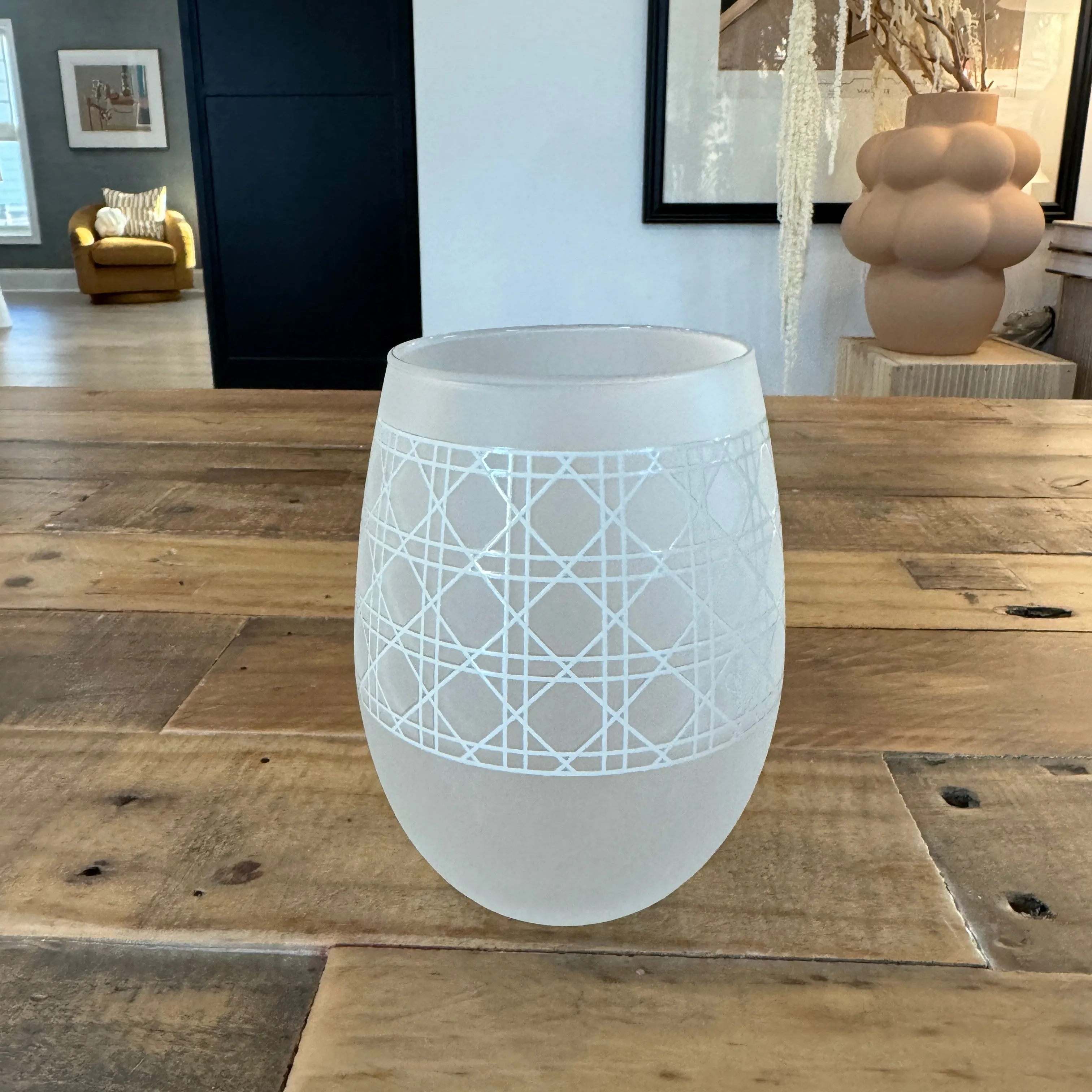 Culver Cane Embossed Stemless Wine Set of 2