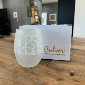 Culver Cane Embossed Stemless Wine Set of 2