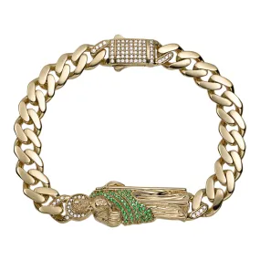 CZ St. Jude Cuban Link Chain Bracelet 10K Yellow Gold