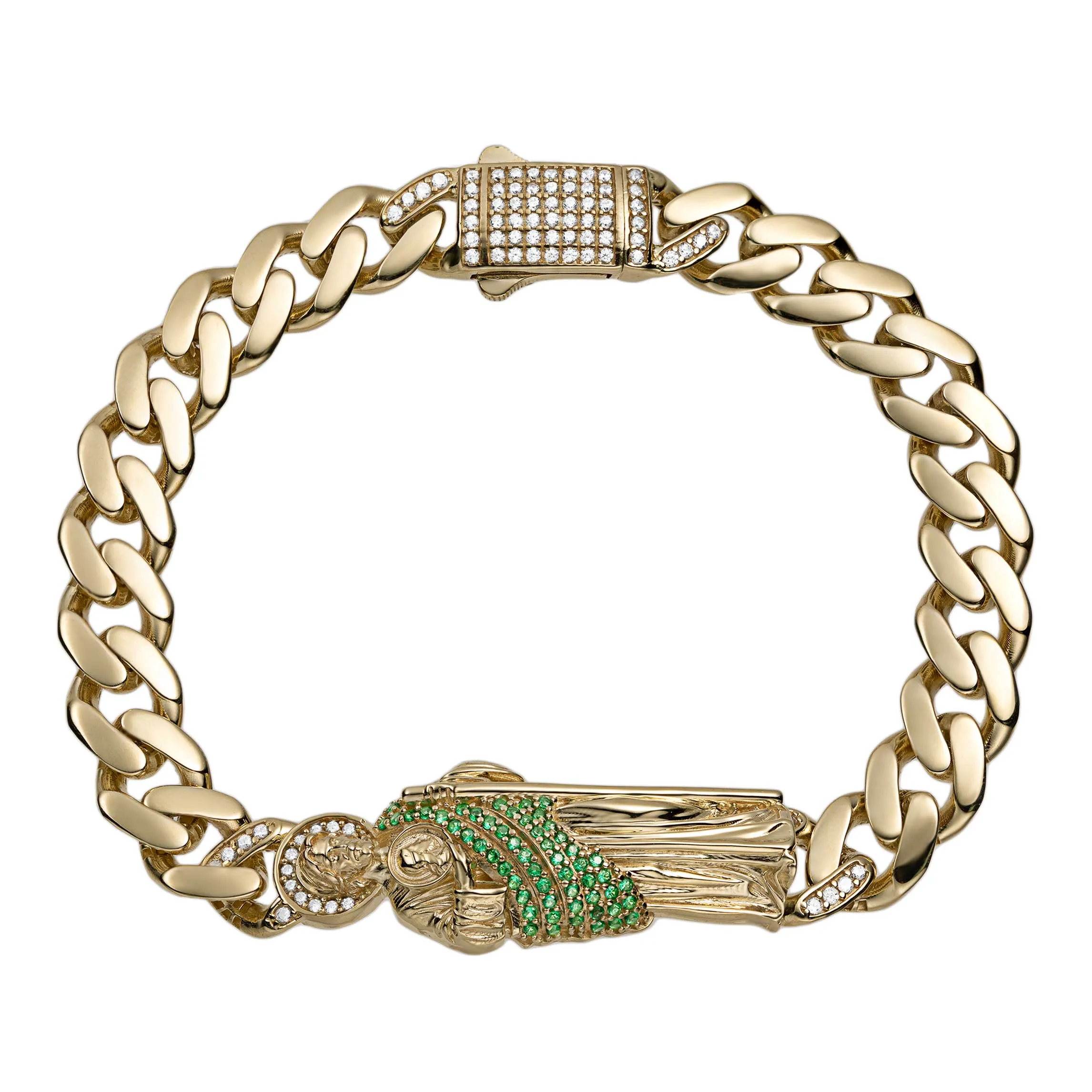 CZ St. Jude Cuban Link Chain Bracelet 10K Yellow Gold
