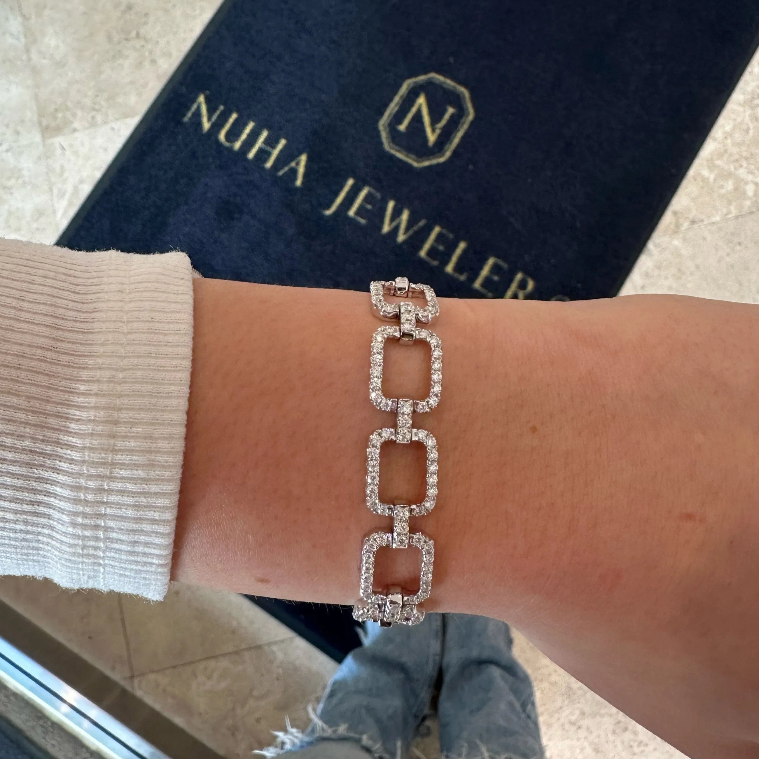 Diamond Rectangle Link Bracelet