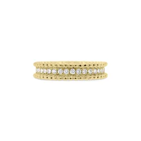 Diamond Stackable Ring with Beaded Gold Frame