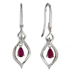 Elements Gold White Gold Open Marquise Ruby Diamond Earrings GE2190R