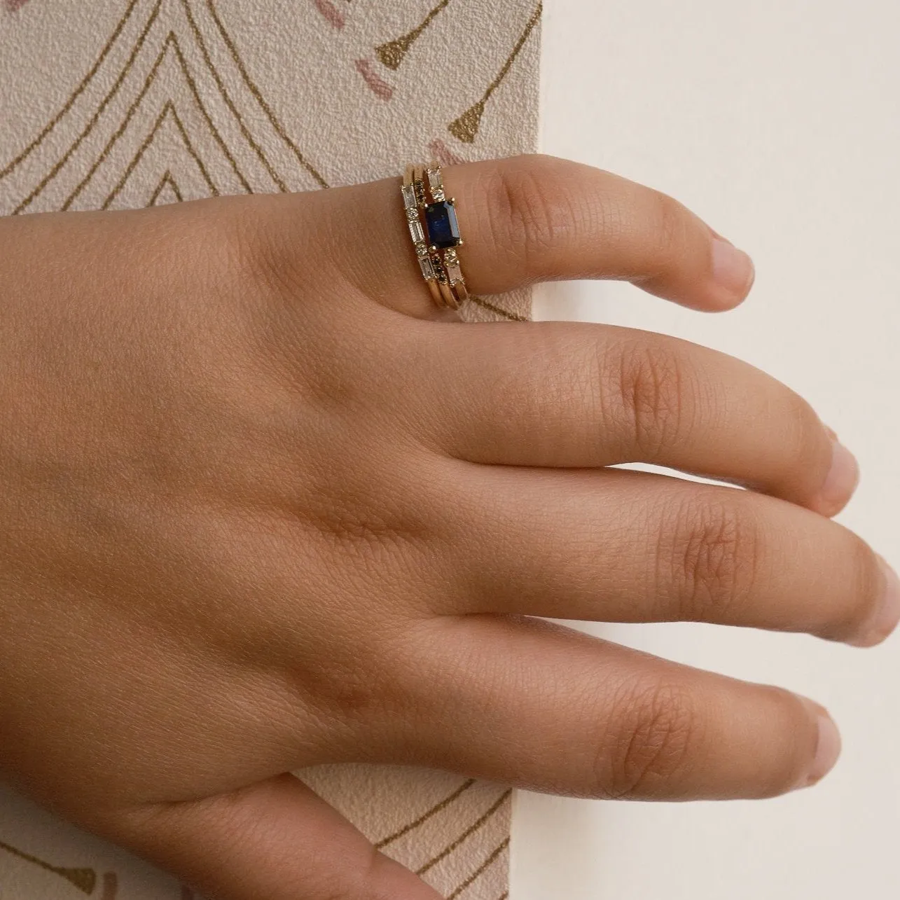 Emerald Cut Blue Sapphire Etude Ring (ready to ship option)*
