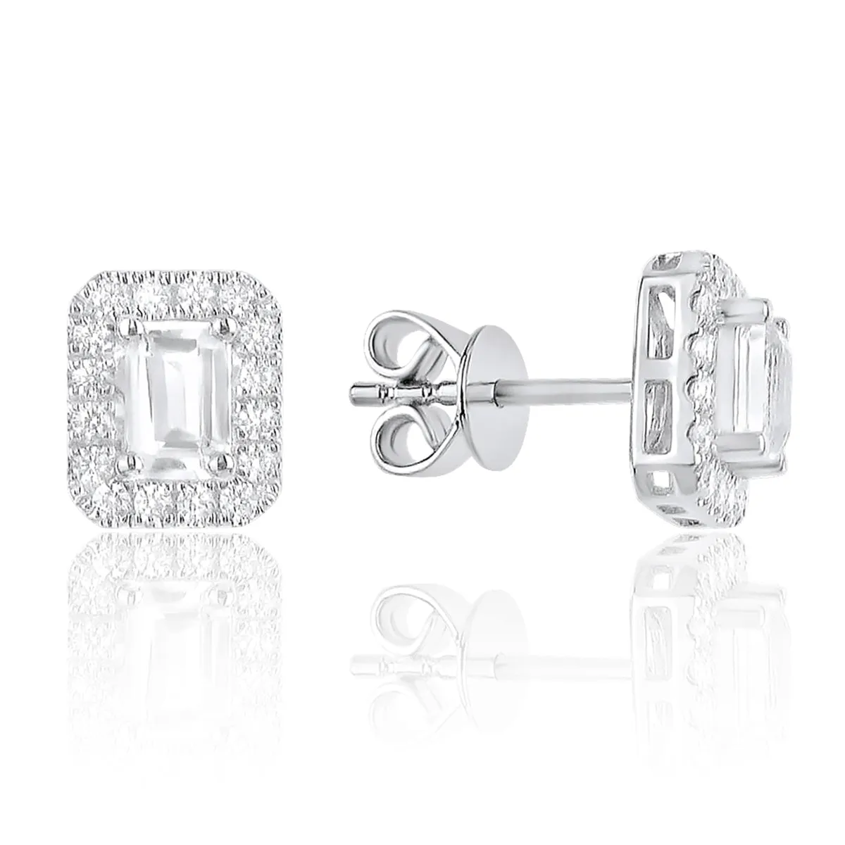 Emerald Cut Diamond Halo Stud Earrings