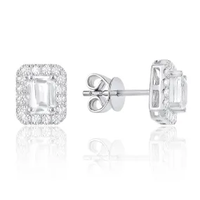 Emerald Cut Diamond Halo Stud Earrings