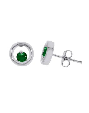 Emerald Earrings - 10ct White Gold Natural Emerald Circle Stud Earrings - 786594