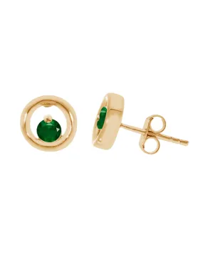 Emerald Earrings - 10ct Yellow Gold Natural Emerald Circle Stud Earrings - 786595
