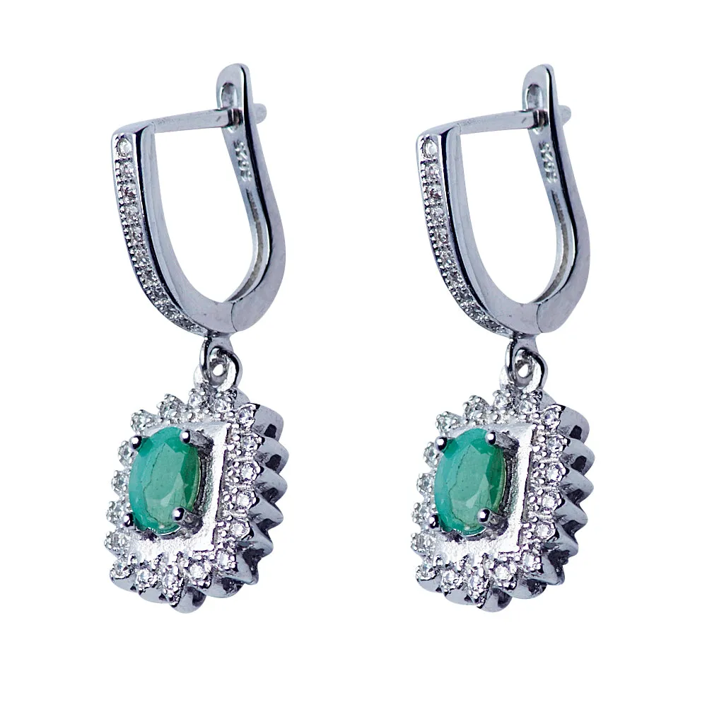 Emerald Regal Silver Earrings