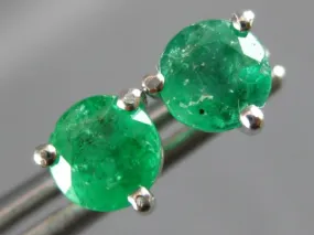 ESTATE 1.0CT AAA EMERALD 14KT WHITE GOLD ROUND THREE PRONG MARTINI STUD EARRINGS