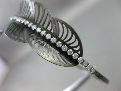 ESTATE 1.25CT DIAMOND 14KT BLACK GOLD 3D MULTI LEAF HANDCRAFTED BANGLE BRACELET