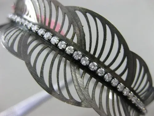 ESTATE 1.25CT DIAMOND 14KT BLACK GOLD 3D MULTI LEAF HANDCRAFTED BANGLE BRACELET