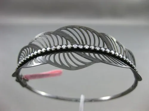 ESTATE 1.25CT DIAMOND 14KT BLACK GOLD 3D MULTI LEAF HANDCRAFTED BANGLE BRACELET