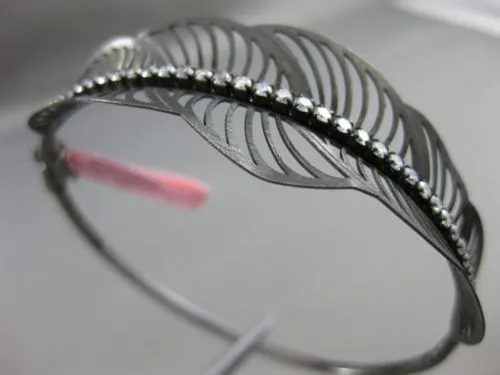 ESTATE 1.25CT DIAMOND 14KT BLACK GOLD 3D MULTI LEAF HANDCRAFTED BANGLE BRACELET
