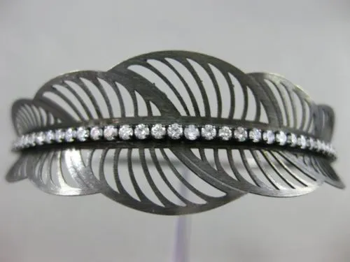 ESTATE 1.25CT DIAMOND 14KT BLACK GOLD 3D MULTI LEAF HANDCRAFTED BANGLE BRACELET