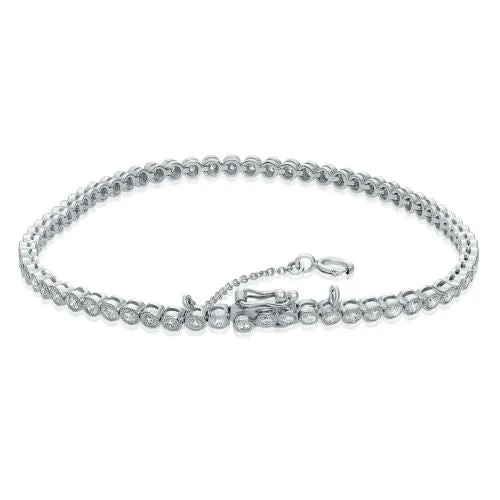 ESTATE 1.49CT DIAMOND 14KT WHITE GOLD 3D ROUND FILIGREE MILGRAIN TENNIS BRACELET