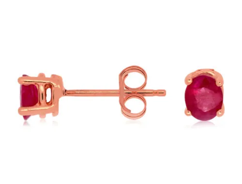 ESTATE .90CT AAA RUBY 14KT ROSE GOLD 3D CLASSIC SOLITAIRE OVAL STUD EARRINGS