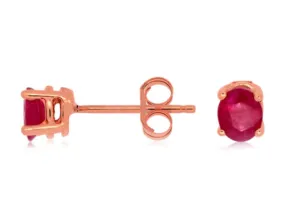 ESTATE .90CT AAA RUBY 14KT ROSE GOLD 3D CLASSIC SOLITAIRE OVAL STUD EARRINGS
