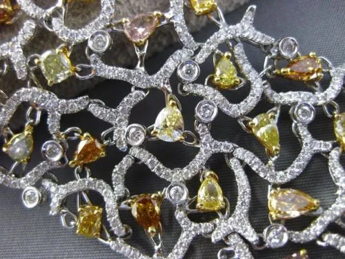ESTATE EXTRA LARGE 17.10CT WHITE & FANCY INTENSE MULTI DIAMOND 18K GOLD BRACELET