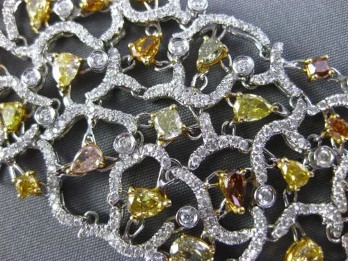 ESTATE EXTRA LARGE 17.10CT WHITE & FANCY INTENSE MULTI DIAMOND 18K GOLD BRACELET