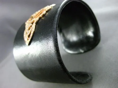 ESTATE LARGE 1.98CT DIAMOND 18KT ROSE GOLD 3D FILIGREE LEATHER BANGLE BRACELET