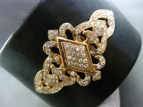 ESTATE LARGE 1.98CT DIAMOND 18KT ROSE GOLD 3D FILIGREE LEATHER BANGLE BRACELET