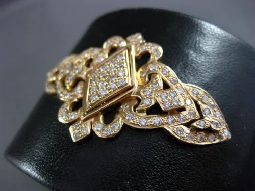 ESTATE LARGE 1.98CT DIAMOND 18KT ROSE GOLD 3D FILIGREE LEATHER BANGLE BRACELET