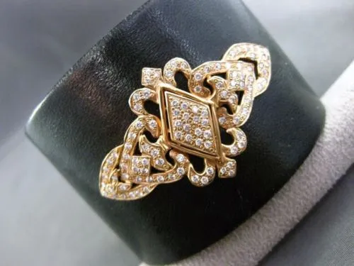 ESTATE LARGE 1.98CT DIAMOND 18KT ROSE GOLD 3D FILIGREE LEATHER BANGLE BRACELET