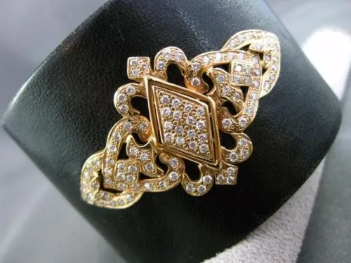 ESTATE LARGE 1.98CT DIAMOND 18KT ROSE GOLD 3D FILIGREE LEATHER BANGLE BRACELET