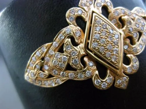 ESTATE LARGE 1.98CT DIAMOND 18KT ROSE GOLD 3D FILIGREE LEATHER BANGLE BRACELET