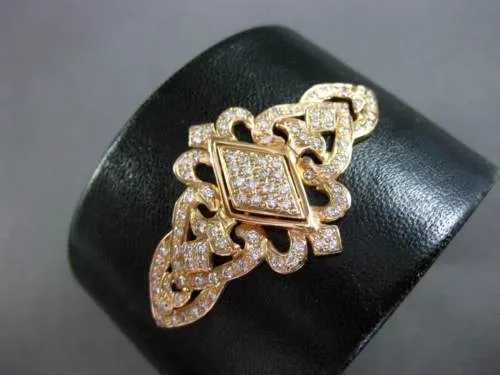 ESTATE LARGE 1.98CT DIAMOND 18KT ROSE GOLD 3D FILIGREE LEATHER BANGLE BRACELET