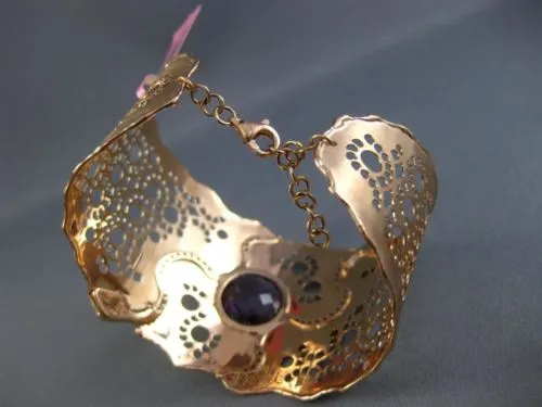 ESTATE LARGE 7.50CT DIAMOND & AAA AMETHYST 14K ROSE GOLD 3D CUFF BANGLE BRACELET