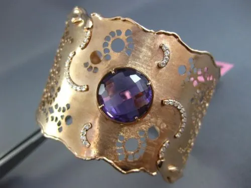 ESTATE LARGE 7.50CT DIAMOND & AAA AMETHYST 14K ROSE GOLD 3D CUFF BANGLE BRACELET