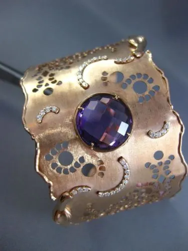ESTATE LARGE 7.50CT DIAMOND & AAA AMETHYST 14K ROSE GOLD 3D CUFF BANGLE BRACELET