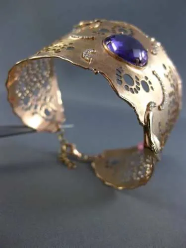 ESTATE LARGE 7.50CT DIAMOND & AAA AMETHYST 14K ROSE GOLD 3D CUFF BANGLE BRACELET
