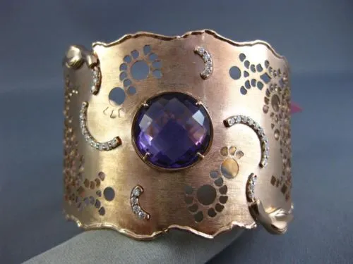 ESTATE LARGE 7.50CT DIAMOND & AAA AMETHYST 14K ROSE GOLD 3D CUFF BANGLE BRACELET