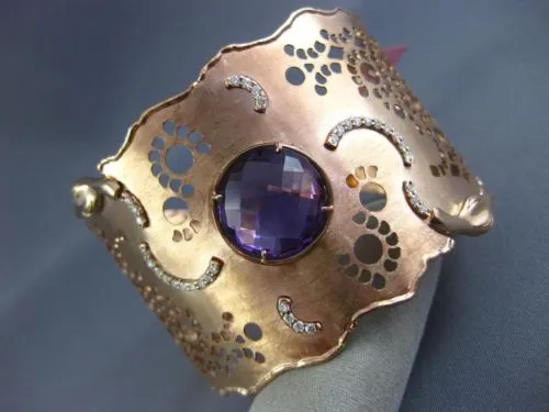 ESTATE LARGE 7.50CT DIAMOND & AAA AMETHYST 14K ROSE GOLD 3D CUFF BANGLE BRACELET