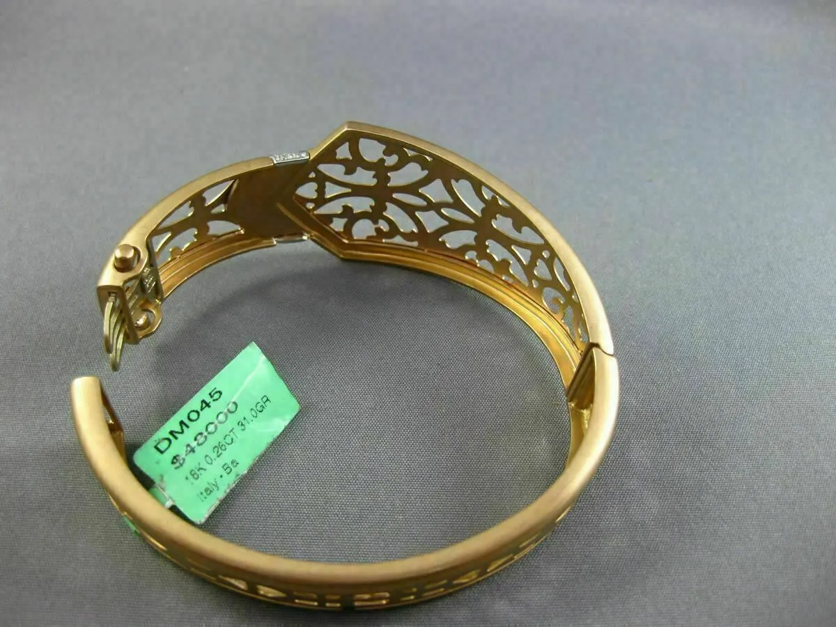 ESTATE WIDE .26CT DIAMOND 18KT ROSE GOLD 3D TRIANGULAR BELT CUFF BANGLE BRACELET