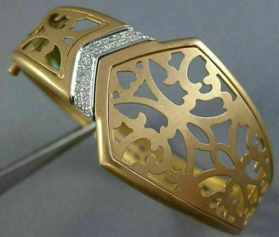 ESTATE WIDE .26CT DIAMOND 18KT ROSE GOLD 3D TRIANGULAR BELT CUFF BANGLE BRACELET