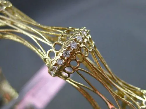 ESTATE WIDE .65CT DIAMOND 14KT YELLOW GOLD OPEN FILIGREE BAMBOO BANGLE BRACELET