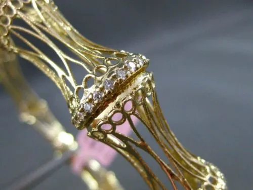 ESTATE WIDE .65CT DIAMOND 14KT YELLOW GOLD OPEN FILIGREE BAMBOO BANGLE BRACELET