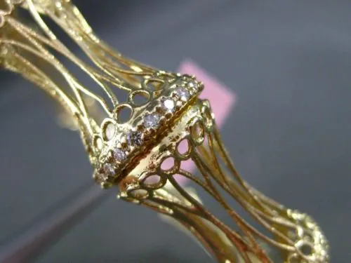 ESTATE WIDE .65CT DIAMOND 14KT YELLOW GOLD OPEN FILIGREE BAMBOO BANGLE BRACELET