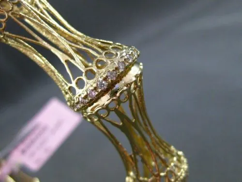 ESTATE WIDE .65CT DIAMOND 14KT YELLOW GOLD OPEN FILIGREE BAMBOO BANGLE BRACELET