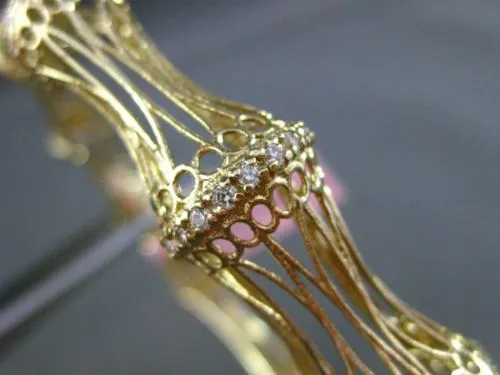 ESTATE WIDE .65CT DIAMOND 14KT YELLOW GOLD OPEN FILIGREE BAMBOO BANGLE BRACELET
