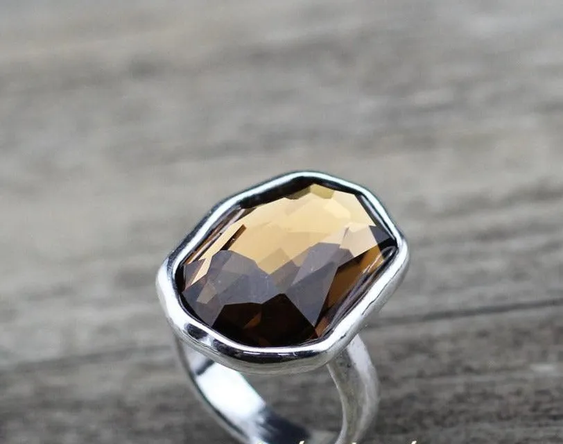 Fashion Jewelry Creative Design Big Irregular Crystal Finger Ring For Women Wedding Engagement