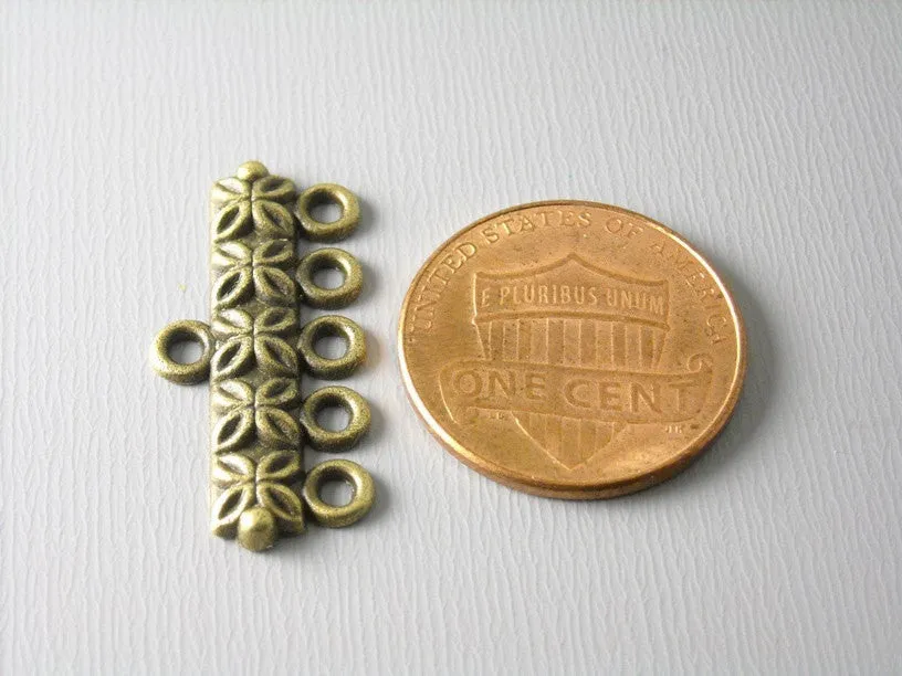 Five Strand Separator Bar Connectors, Antique Bronze Plated, 25mmx12mm - 6 pieces