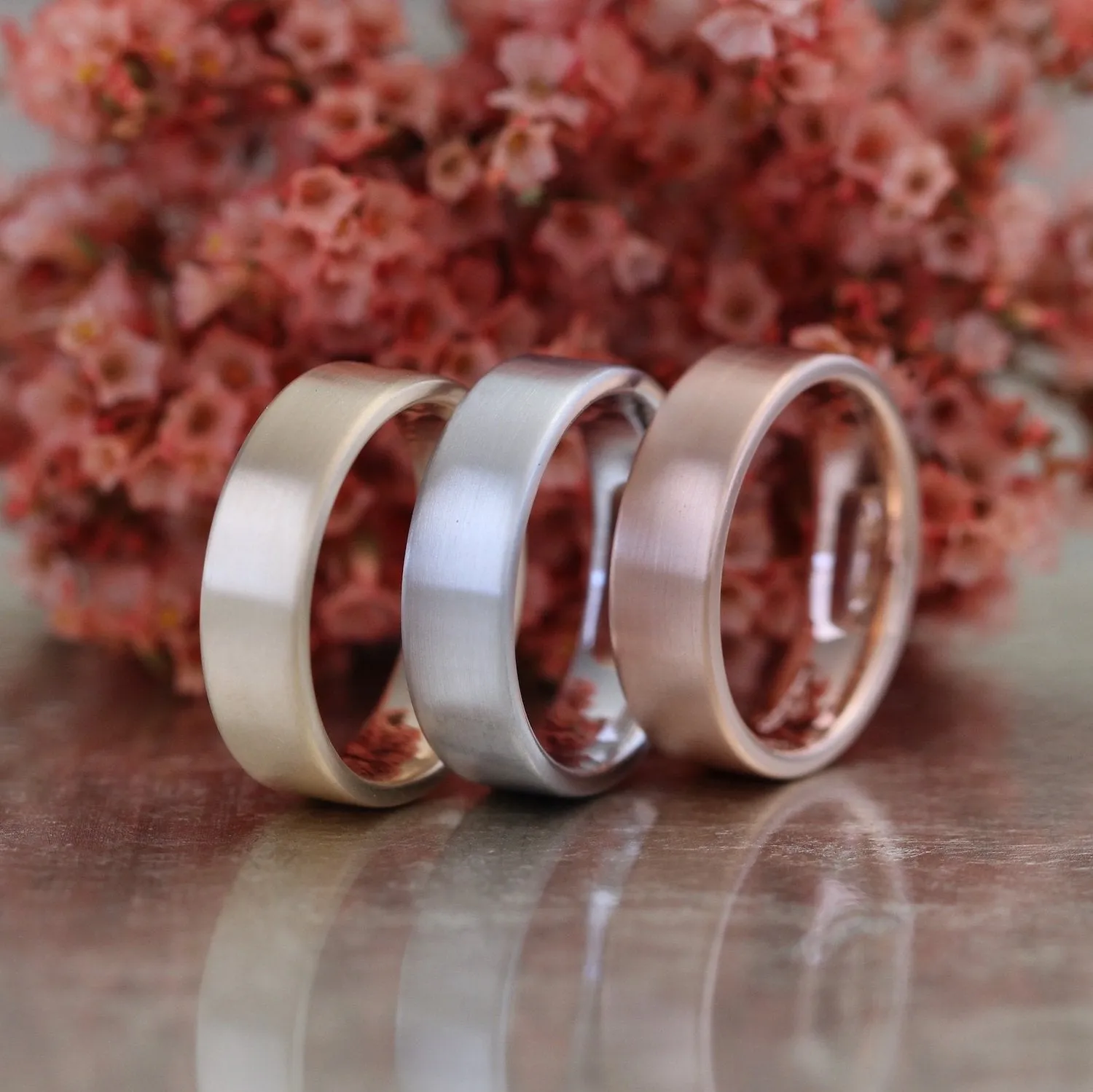 Flat Matte Wedding Band 6mm in Rose Gold Men’s Comfort Fit Ring